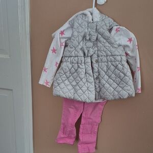 Old Navy Gray Quilted Vest with Pink Star Shirt and Pants